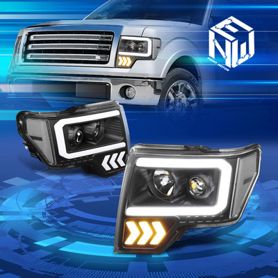 For 09-14 Ford F150 LED DRL Arrow Turn Signal Black/Clear Corner Headlight Lamps