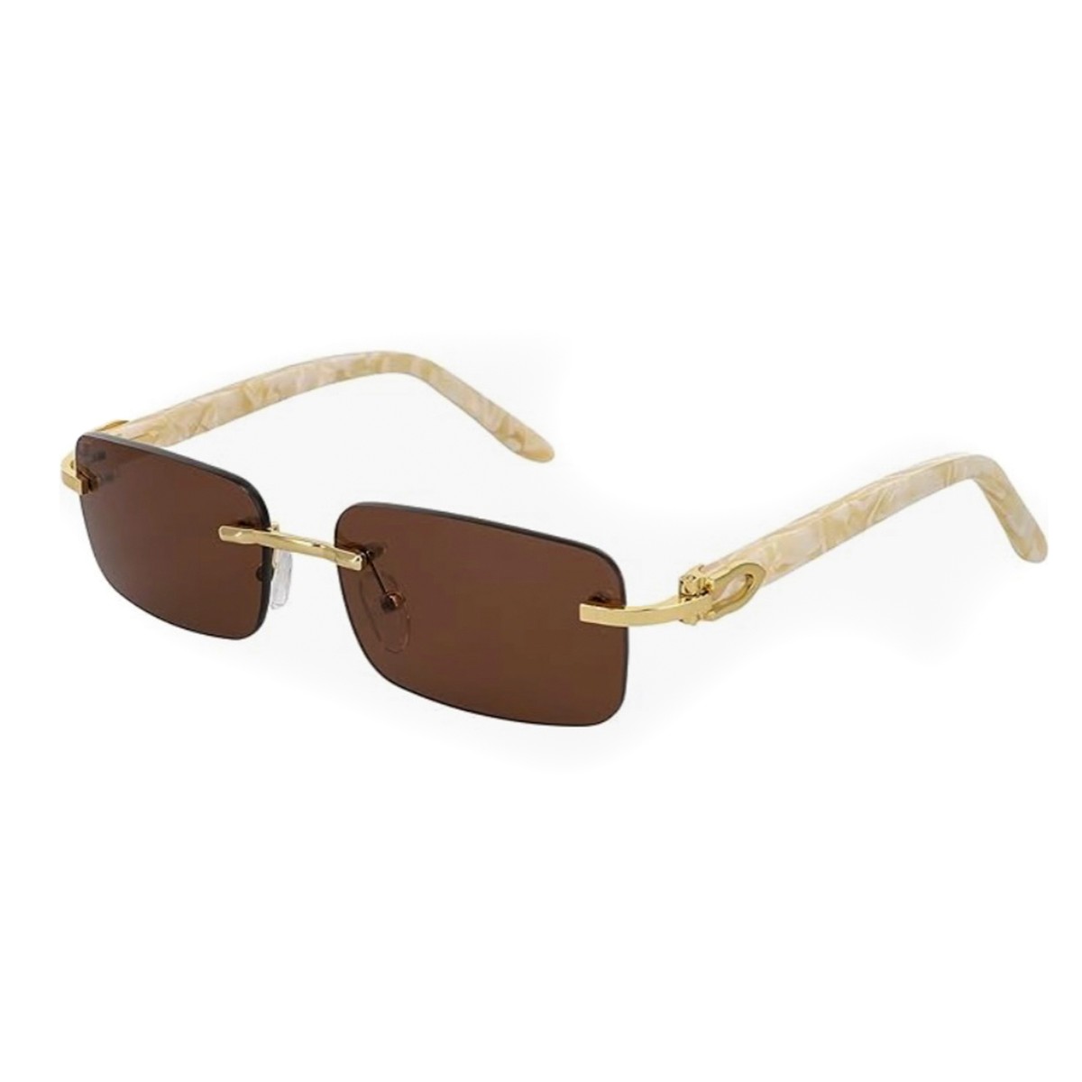 Slim Brown Tint Rimless Rectangular Gold Frame Square Hip Hop