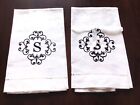 2 White Monogram Letter S Linen Embroidered Guest Hand Towels Nwot