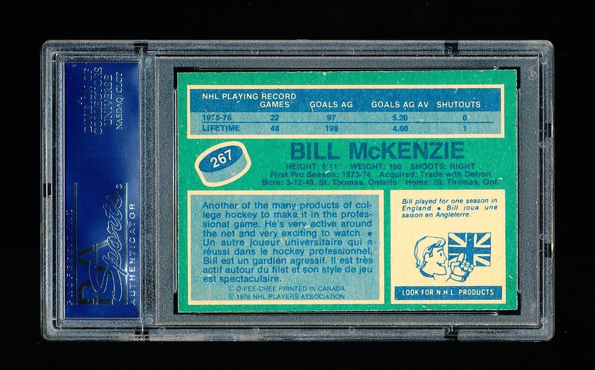 1976 OPC HOCKEY 267 BILL McKENZIE ROOKIE CARD PSA 8 NM-MINT