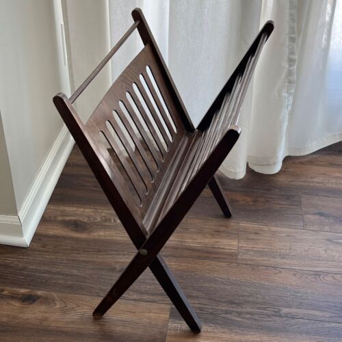 Vintage Mid-Century Danish Modern Style Wood Folding Magazine Rack 21x17.5x11.5 - Picture 3 of 7
