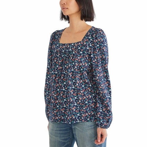 Lucky Brand Womens Top Small Navy Blue Floral Print Knit Shirt Girlhood Core NWT - Picture 2 of 5