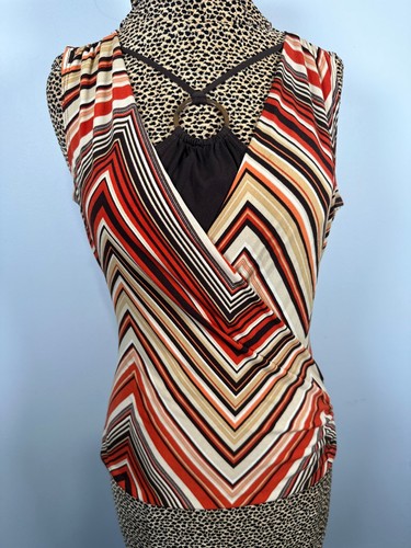 Vintage IZ Byer Medium Tank Top Y2K Womens Sleeveless Striped Keyhole Sexy Color