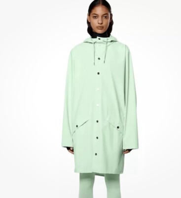 RAINS Unisex Rain jacket Full Snap Hood Pockets- New Green Size Large