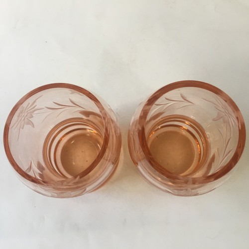 Pink Depression Drinking Glass Etched Floral Flower Candle Holder 5" Set of 2 - Picture 12 of 24