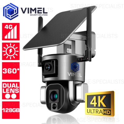 4G Dual Security Camera 4K 128GB Solar Battery PTZ Car Detection Remote SIM card