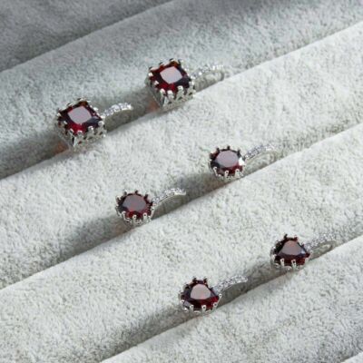 Nice New Silver 10mm Heart Garnet Red CZ w/ Crystal Accents Hoop Dangle Earrings