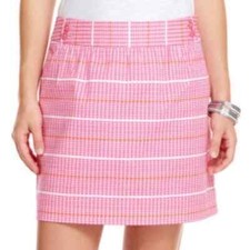 Vineyard Vines Logo Whale Print Pink Orange Plaid Lined Mini Skirt sz 2