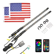 Pair 2FT Spiral LED Whip Lights APP Control RGB Antenna Flag Remote for Polaris