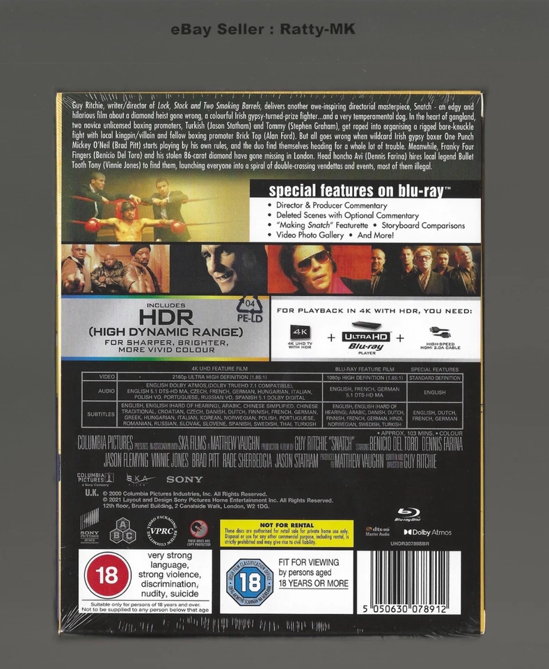 SNATCH - UK EXCLUSIVE 4K + BLU RAY STEELBOOK  (SLIP CASE) - NEW & SEALED - Image 2 of 4