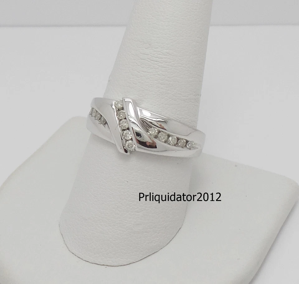 1/4CT MENS NATURAL DIAMOND WEDDING BAND BRIDAL RING 10K WHITE GOLD - Image 3 of 4