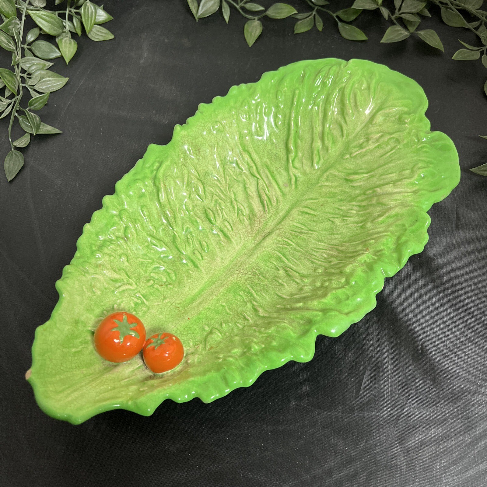 Rare Carlton Ware lettuce dish with three dimensional tomatoes (c.1920