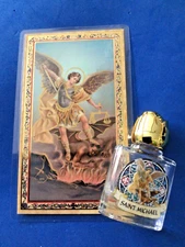 HOLY WATER Glass Bottle Vial ARCHANGEL ST MICHAEL Rose Lid Italy Color 2-1/4" 