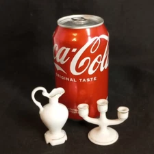 Vintage Miniature White w Gold Porcelain Ewer Pitcher Vase & Candelabra, Japan