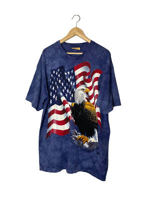The Mountain Men s Patriotic Bald Eagle American Flag Blue Cotton Tee XL