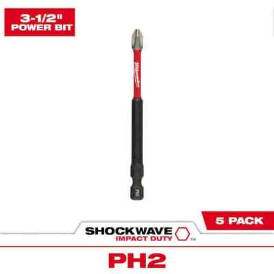 #2 Philips Shockwave 3-1/2 In. Impact Duty Steel Driver Bits (5-Pack)