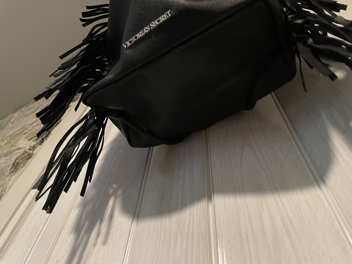 NWOT Victoria’s Secret VS Fashion Show black vegan leather fringe backpack Victoria main image 4