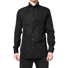 EMPORIO ARMANI Shirt Black Cotton Long Sleeves Formal Dress 43/US17/XXL 430usd