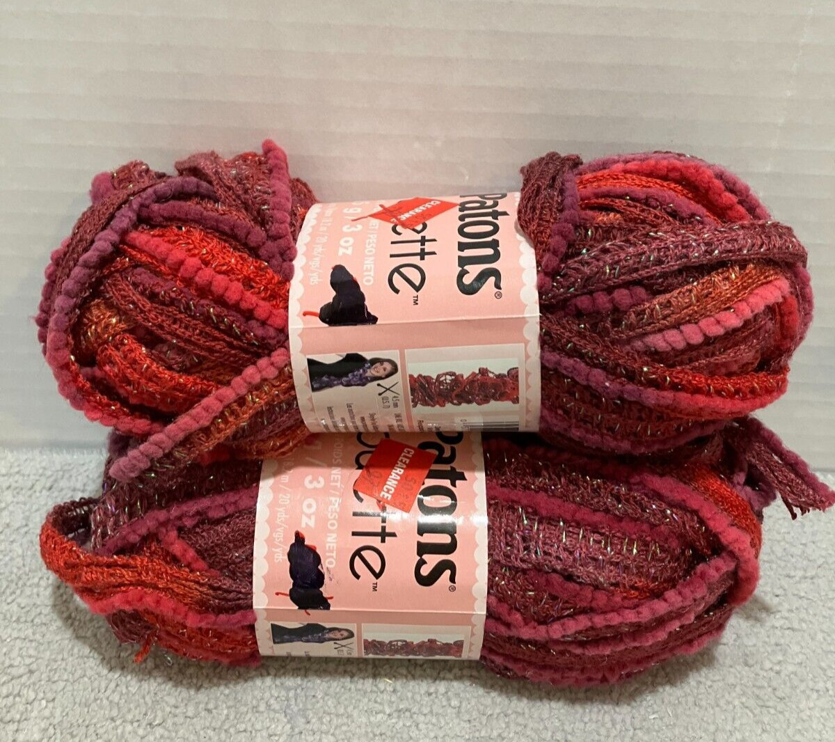 Patons Pirouette Ribbon Ruffle Yarn Deep Wine Shimmer 3oz 20yds Lot of 2 NEW
