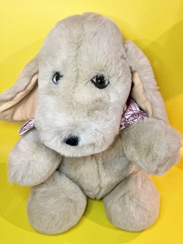 Peluche cane sculacciato 1968 made in Korea cucciolo marrone con sciarpa rosa occhi realistici 12" - Foto 11 di 11