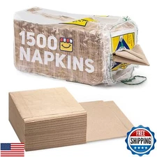 (1500-Pack) Brown Napkins - Bulk Unbleached, Natural and Rustic Kraft Paper N