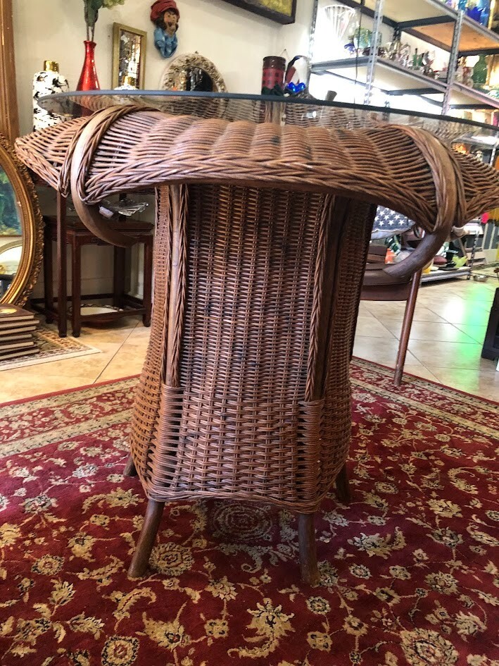Vintage BambooWicker Round Table eBay