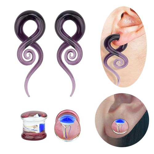 4PCS Ear Gauges Glass Spiral Tapers Hanger Circle Plugs Stretching Kit 0G-1/2'' - Picture 6 of 26