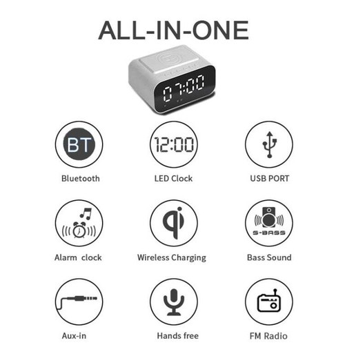 BT510 15W LED Clock Wireless Charging Bluetooth Speaker Multifunctional Smart Mi - Afbeelding 3 van 10