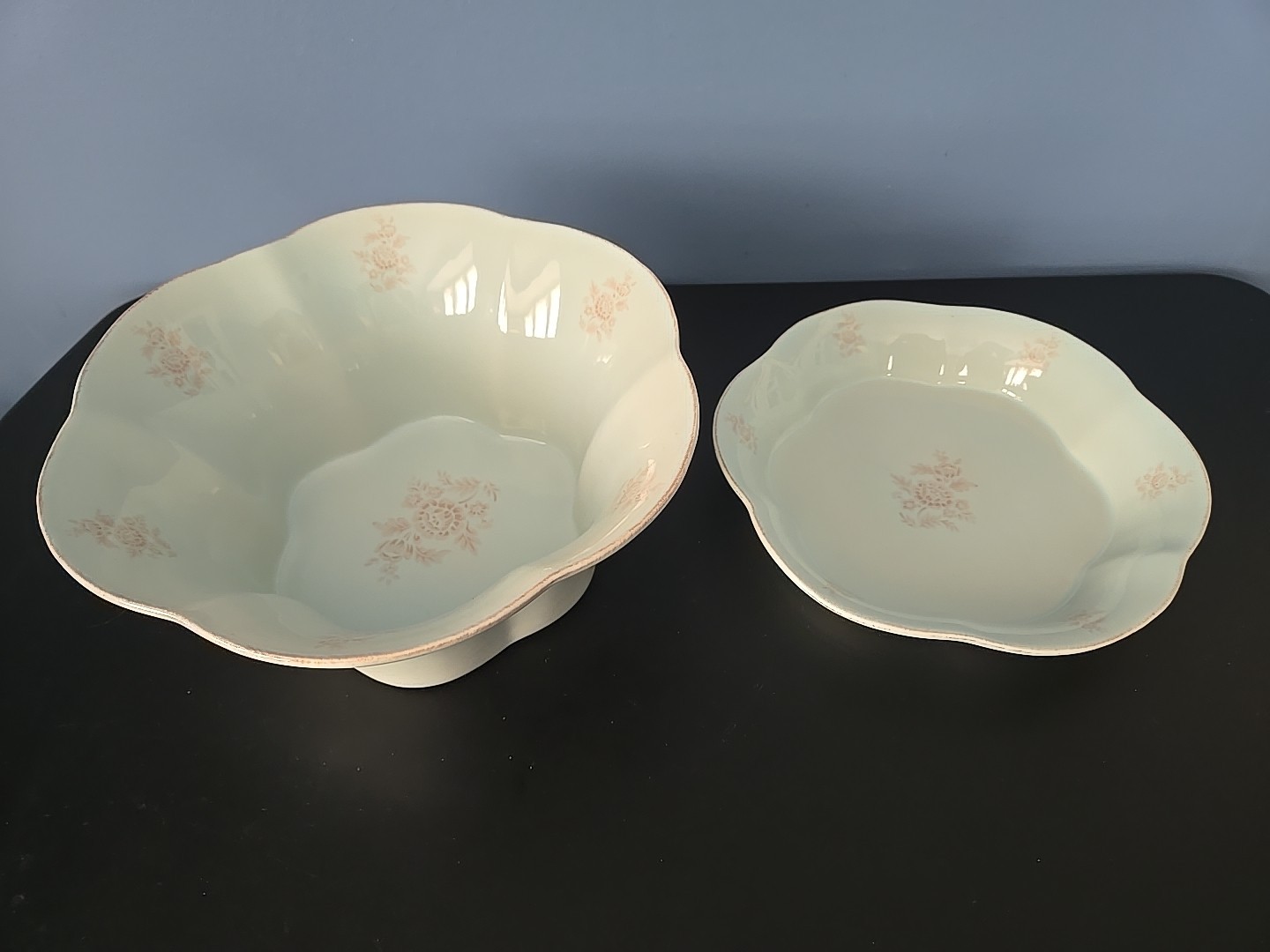 2 Light Blue With Flowers Stoneware By Grestel Deco Baking Dish Made in Portugal
