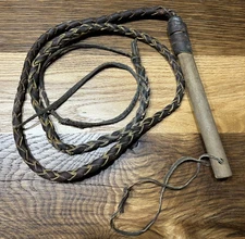 Vintage Bullwhip Wooden Handle Leather Western Rodeo Cowboy 6ft Including Tail