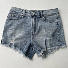 Kendall Kylie The Icon Short Blue Distressed Denim Cut Off Size 5/27 Mid Rise