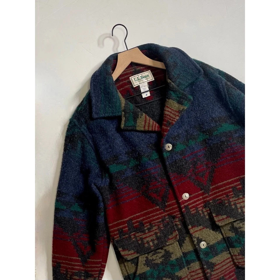 Vintage Men's L.L. BEAN Wool Coat Southwestern Print Western Aztec USA Medium - Image 2 of 4