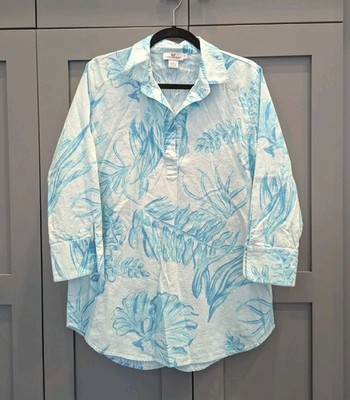 Vineyard Vines Womens Small Blue Lucaya Linen Blend Tunic Top Beachy Resort Wear