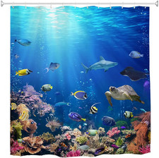 Fish Shower Curtain, Ocean Underwater World anti Mould Fabric Waterproof Bath Cu