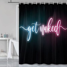 Get Naked Shower Curtain for Bathroom, Funny Neon Sign Shower Curtain for Adu...