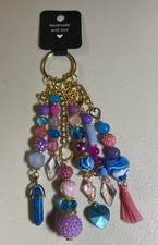 New Artisan Handbag Jewelry Beaded Purse Bag Charm Keychain Blue Purple Pink