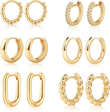 Gold/Sliver Chunky Hoop Earrings Set for Women, 14K Gold Plated Twisted Huggie H