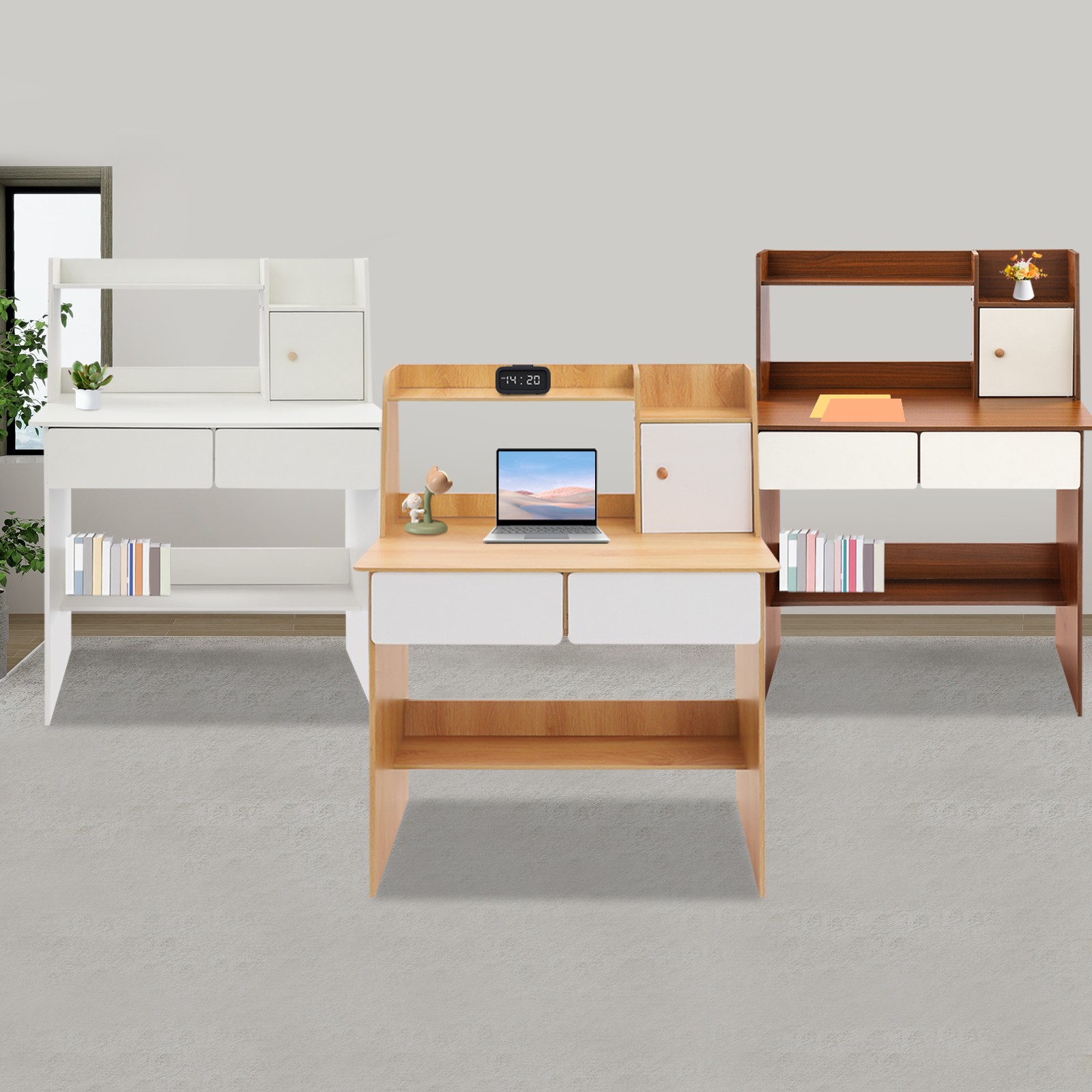 Modern Kids Study Desk with 2 Drawers - MDF Rectangular Bedroom Desk