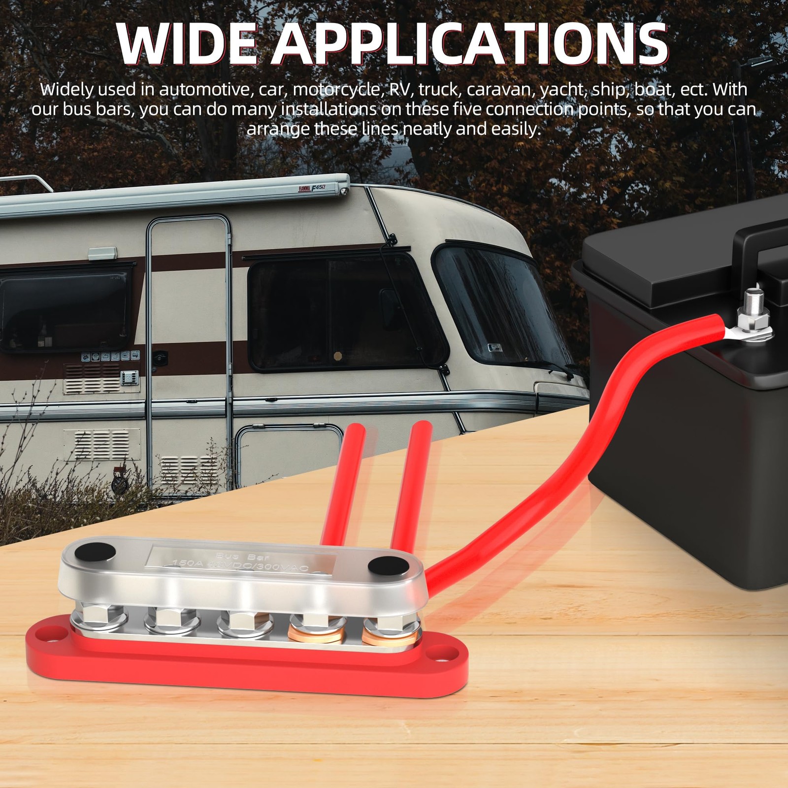 DaierTek Power Distribution Block Bus Bar Terminal 5x1/4 Stud 150A Automotive