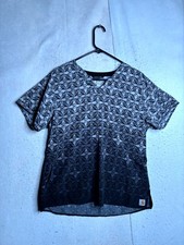 Carhartt Force Modern Fit Scrub Top Womens Large Gray Black Geometric FastDry
