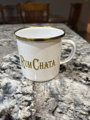 Rum Chata Horchata Con Ron White Gold Coffee Tea Mug Cup Enamel