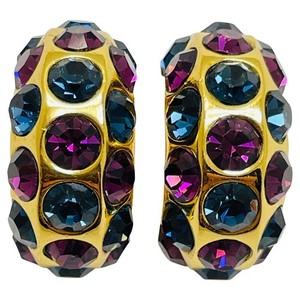 Authentic Vintage CHRISTIAN DIOR gold plated amethyst sapphire crystals clip on earrings