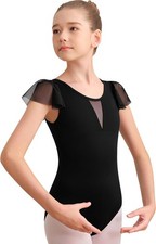 Girls Dance Leotard For Ballet Mesh Tank Dancewear,Mesh 6-8 Years, Black-03