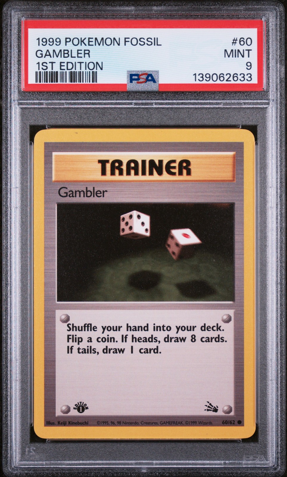 1999 POKEMON FOSSIL 1ST EDITION #60 GAMBLER PSA 9