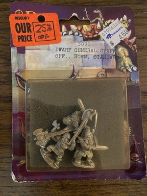 Vintage Ral Partha 3091 Dwarf General Staff Blister Pack Metal Miniature