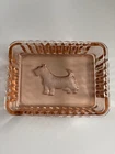 Vintage Pink Depression Glass Scottie Dog Tray Art Deco Terrier Trinket Dish
