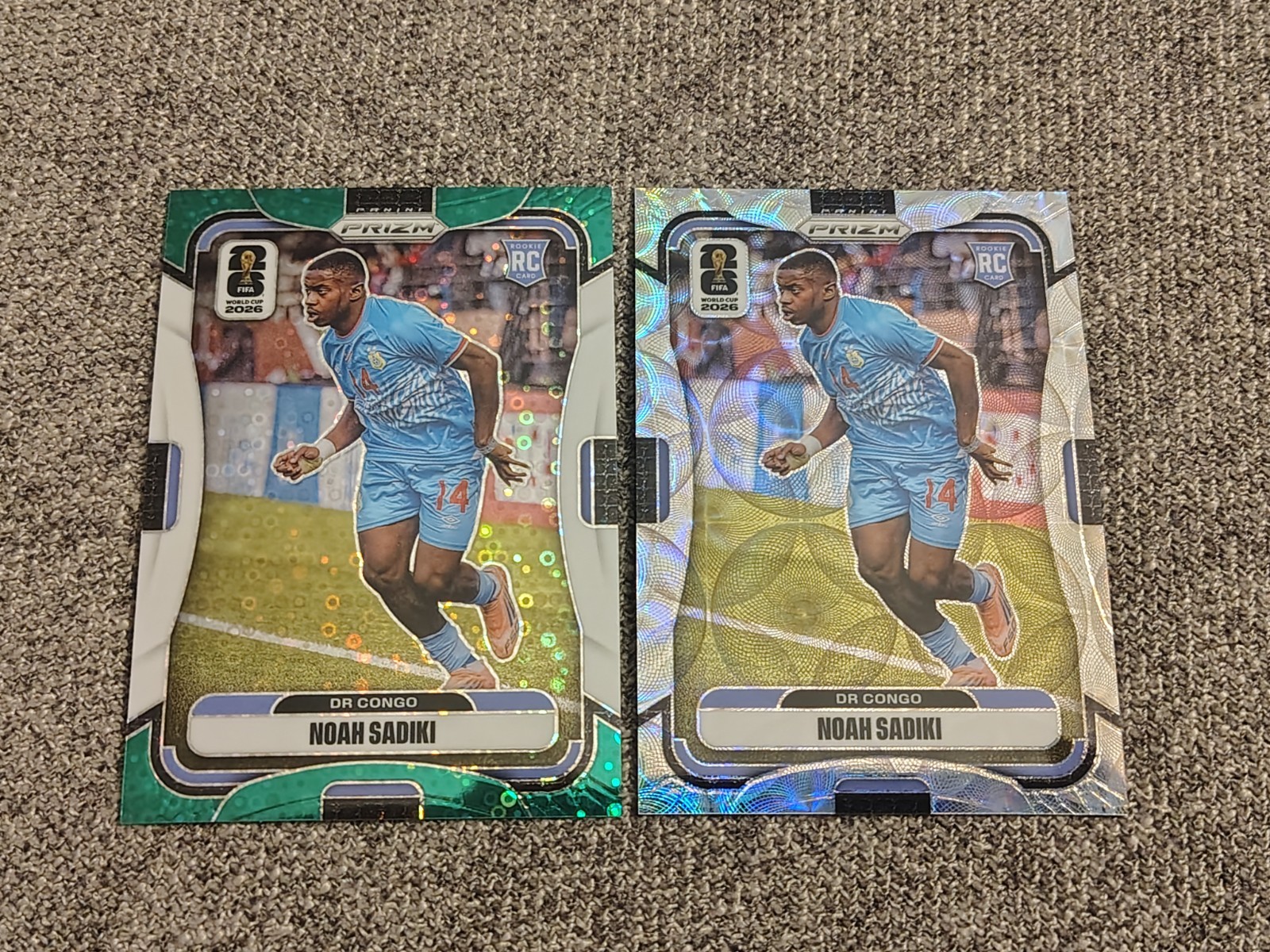 2026 Panini Prizm FIFA World Cup Noah Sadiki RC Aguila /70 & BONUS CARD DR Congo