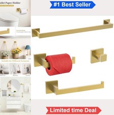 Brushed Gold Bathroom Accessory Set 4 Piece Square Towel Bar Hardware Stainless