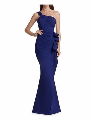Chiara Boni La Petite Robe One-Shoulder Trumpet Mermaid Gown   Iris/Royal Blue