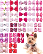 PET SHOW 20 Pack Pink Small Dog Hair Bows with Rubber Bands for Medium Dogs Girl